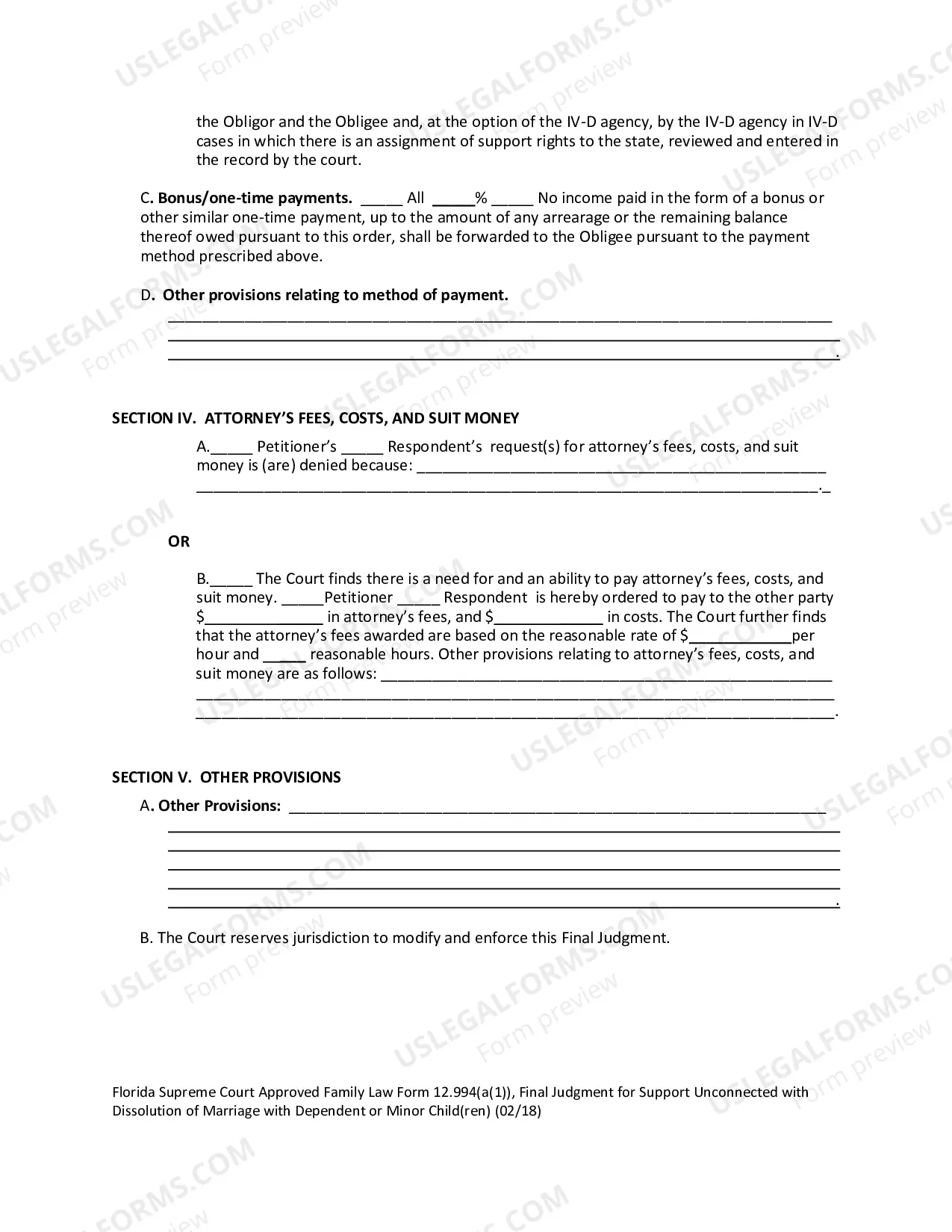 Preview Final Judgment for Support Unconnected with Dissolution of Marriage with Dependent or Minor Children