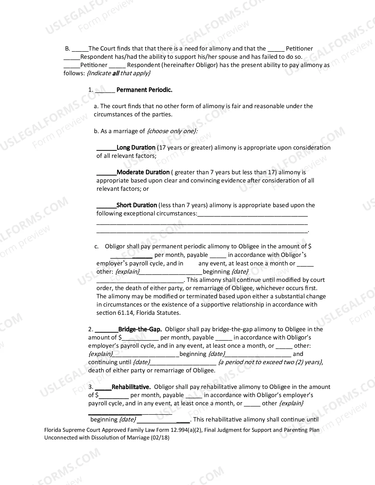 Preview Final Judgment for Support and Parenting Plan Unconnected with Dissolution of Marriage with Dependent or Minor Child(ren)