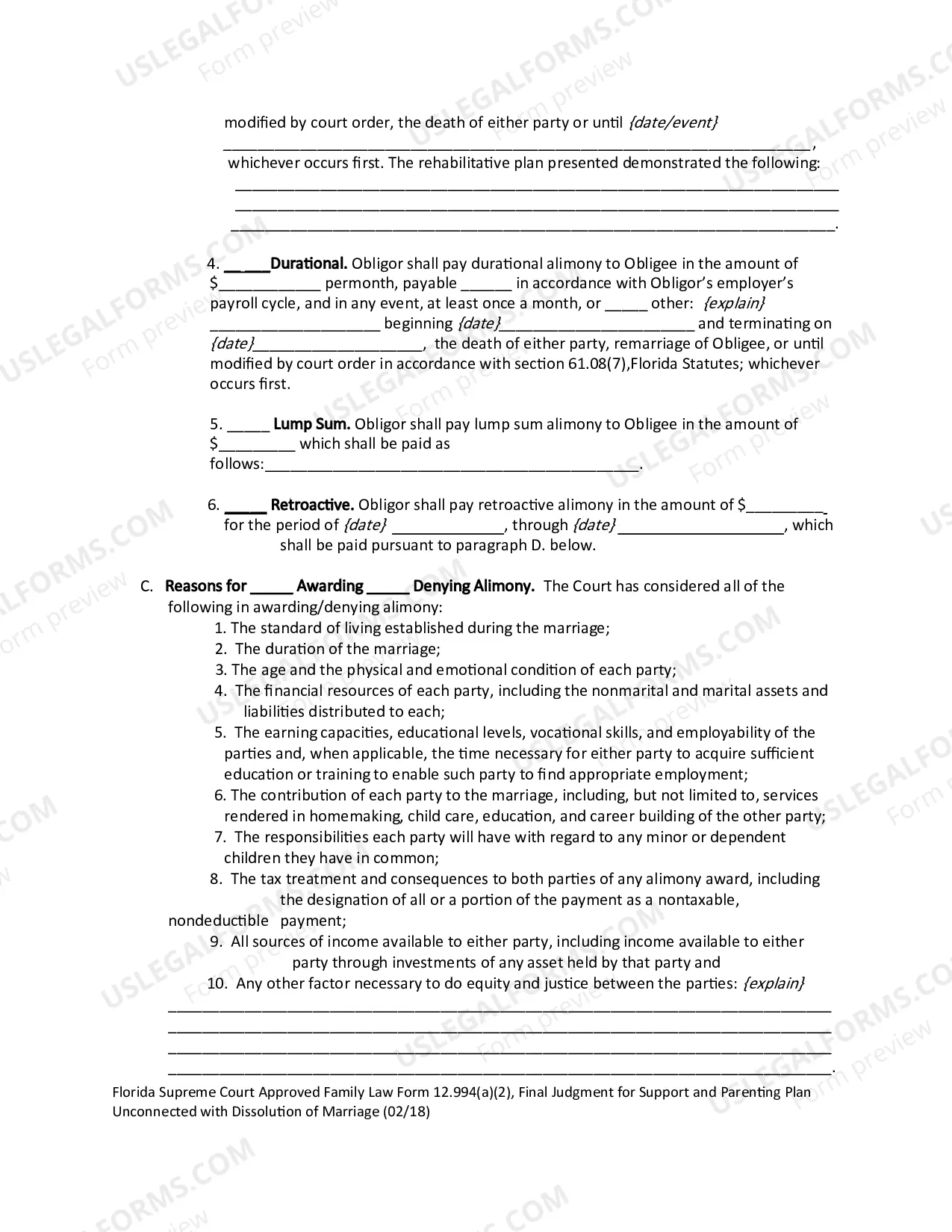 Preview Final Judgment for Support and Parenting Plan Unconnected with Dissolution of Marriage with Dependent or Minor Child(ren)