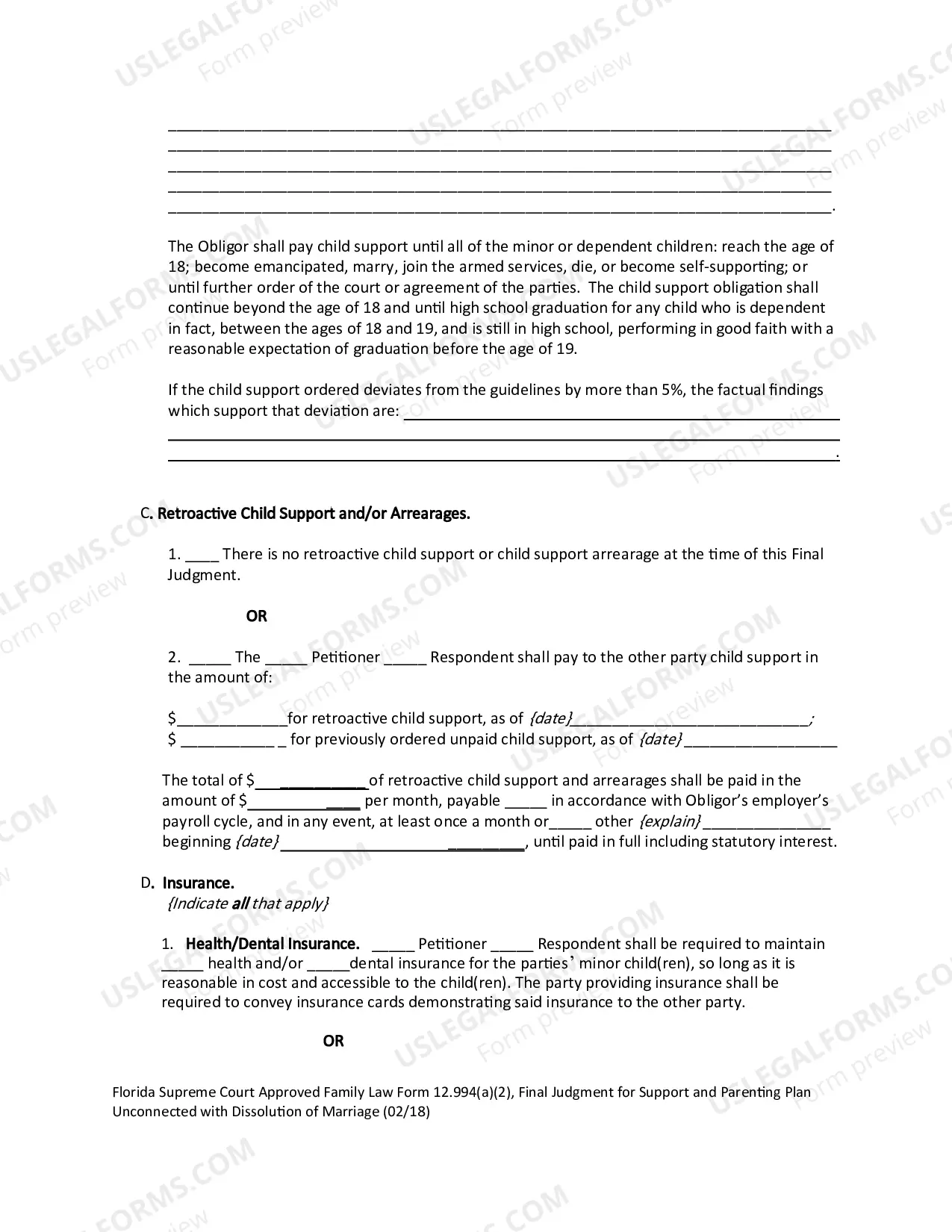Preview Final Judgment for Support and Parenting Plan Unconnected with Dissolution of Marriage with Dependent or Minor Child(ren)