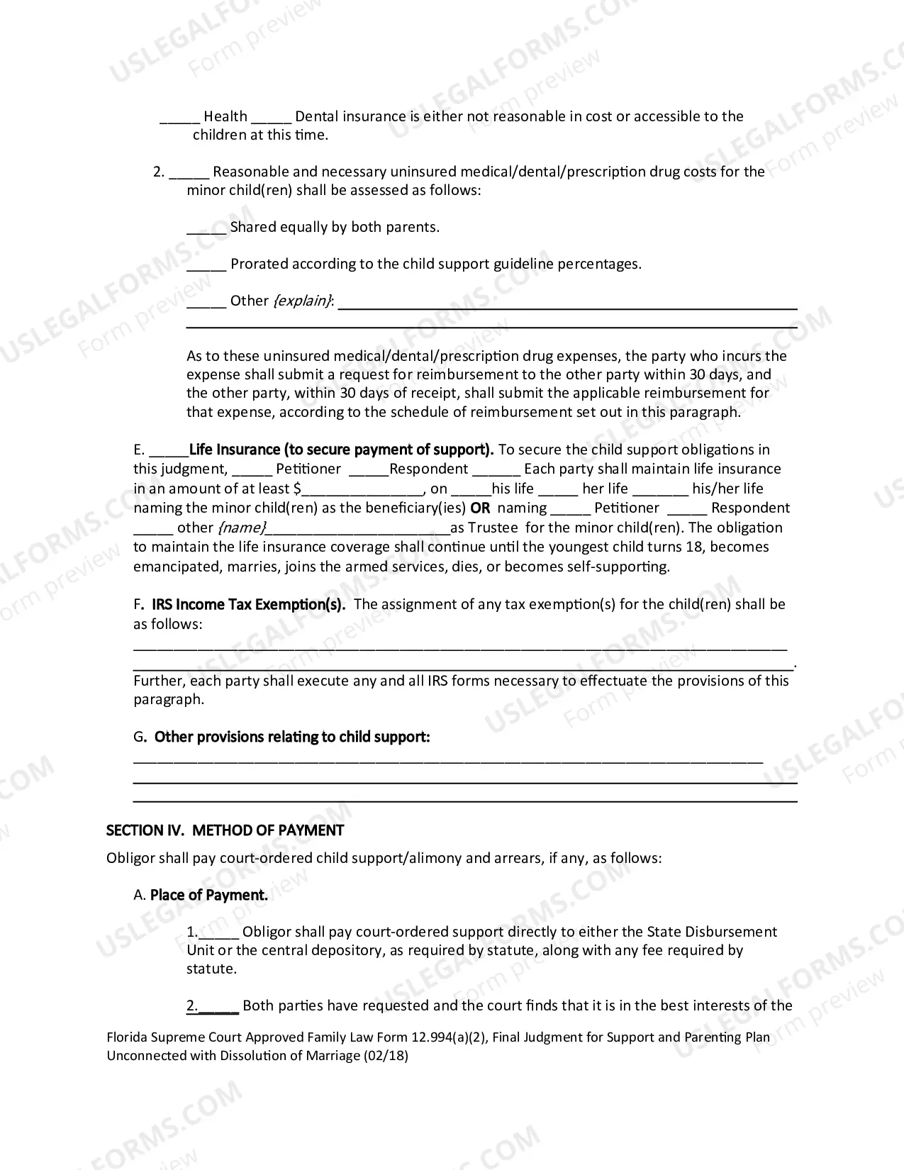 Preview Final Judgment for Support and Parenting Plan Unconnected with Dissolution of Marriage with Dependent or Minor Child(ren)