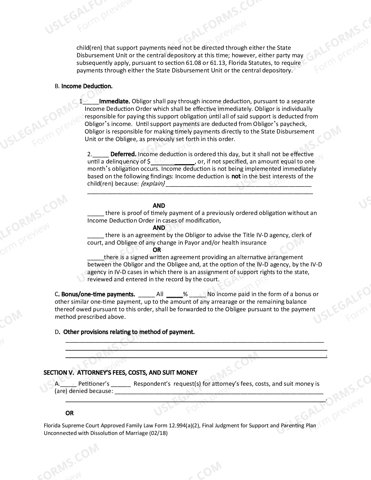 Preview Final Judgment for Support and Parenting Plan Unconnected with Dissolution of Marriage with Dependent or Minor Child(ren)