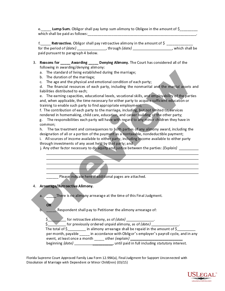 page 2 Final Judgment for Support Unconnected with Dissolution of Marriage with Dependent or Minor Children preview