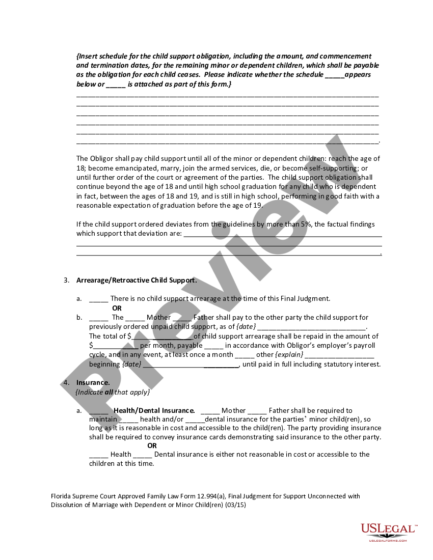 page 4 Final Judgment for Support Unconnected with Dissolution of Marriage with Dependent or Minor Children preview