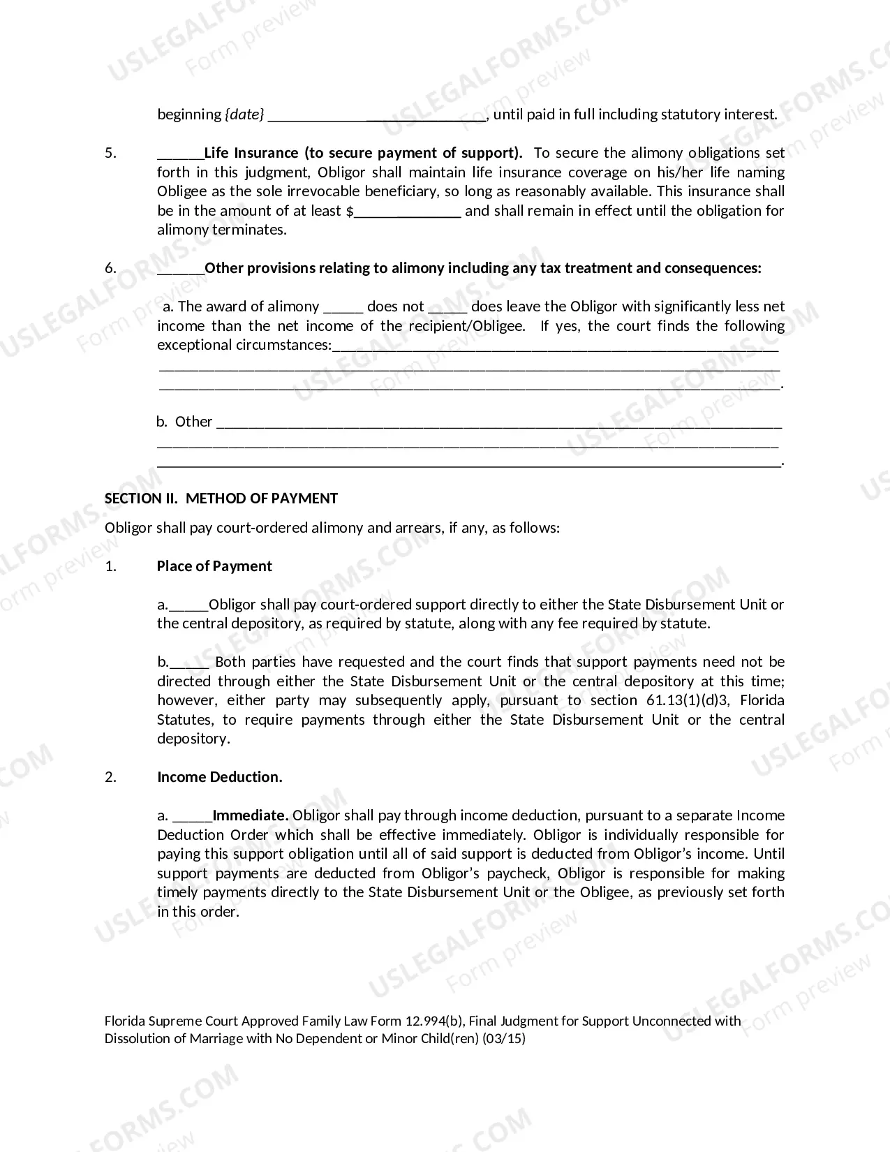 Preview Final Judgment for Support Unconnected with Dissolution of Marriage with No Dependent or Minor Children