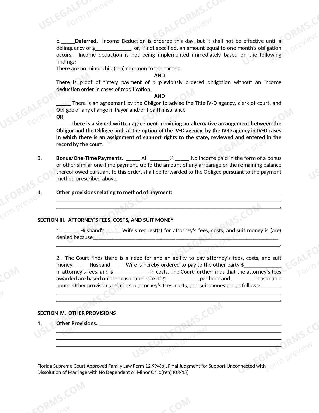 Preview Final Judgment for Support Unconnected with Dissolution of Marriage with No Dependent or Minor Children
