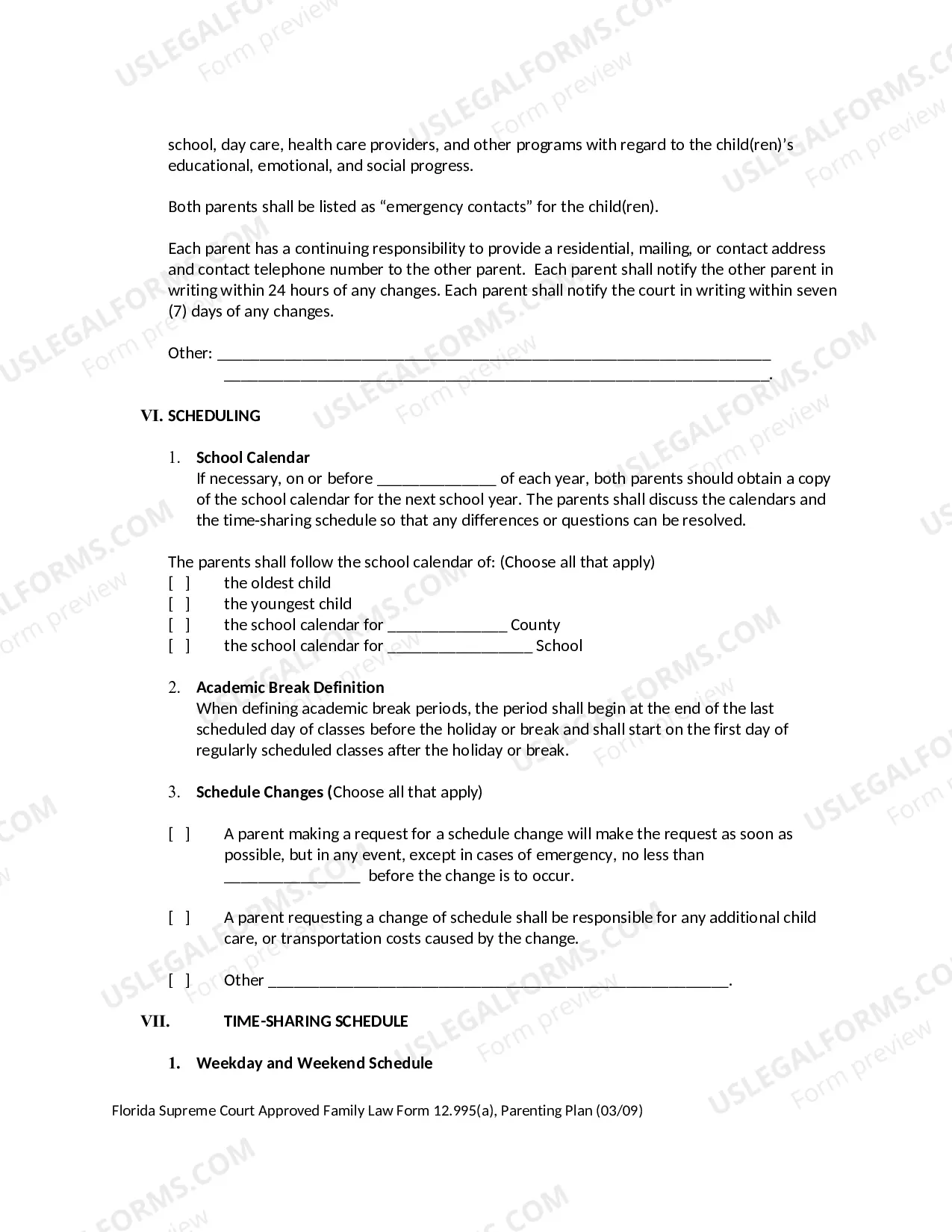 Preview Parenting Plan and Instructions