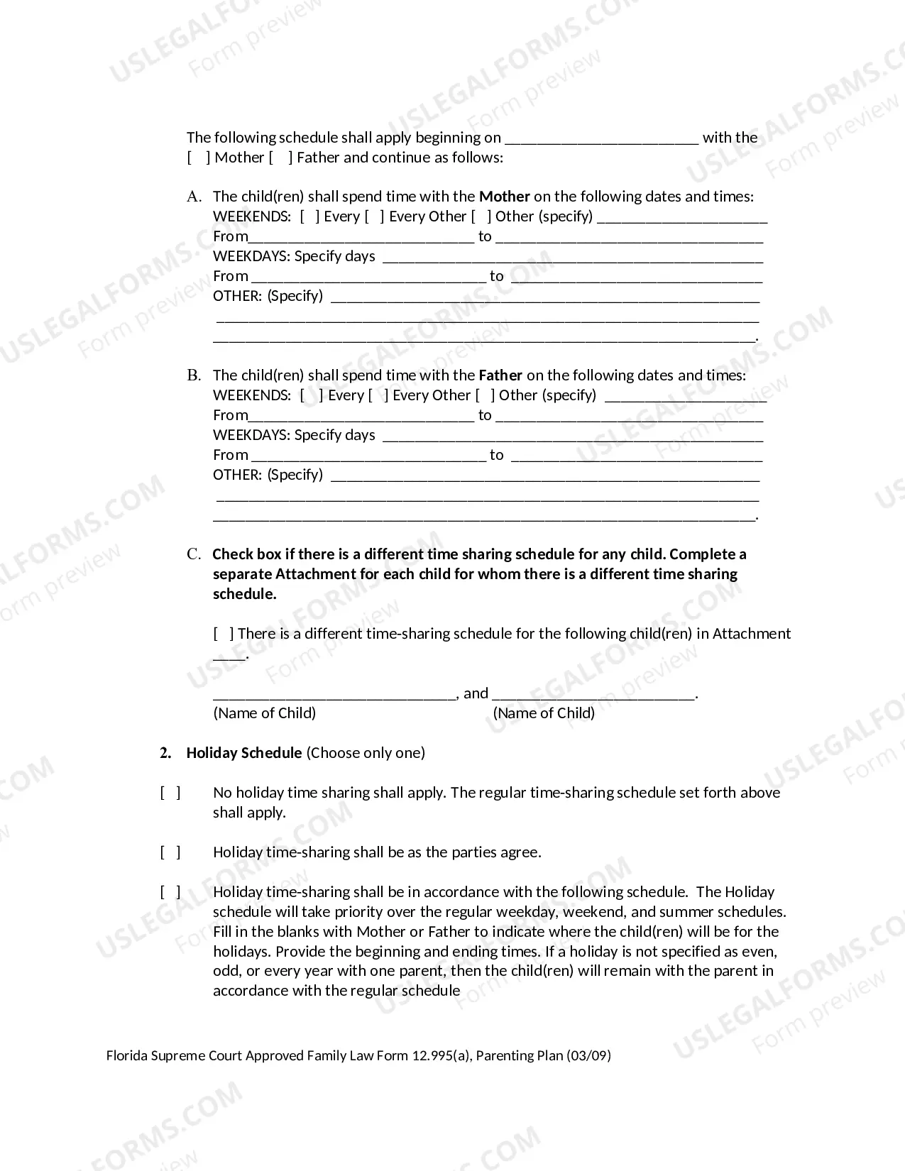 Preview Parenting Plan and Instructions