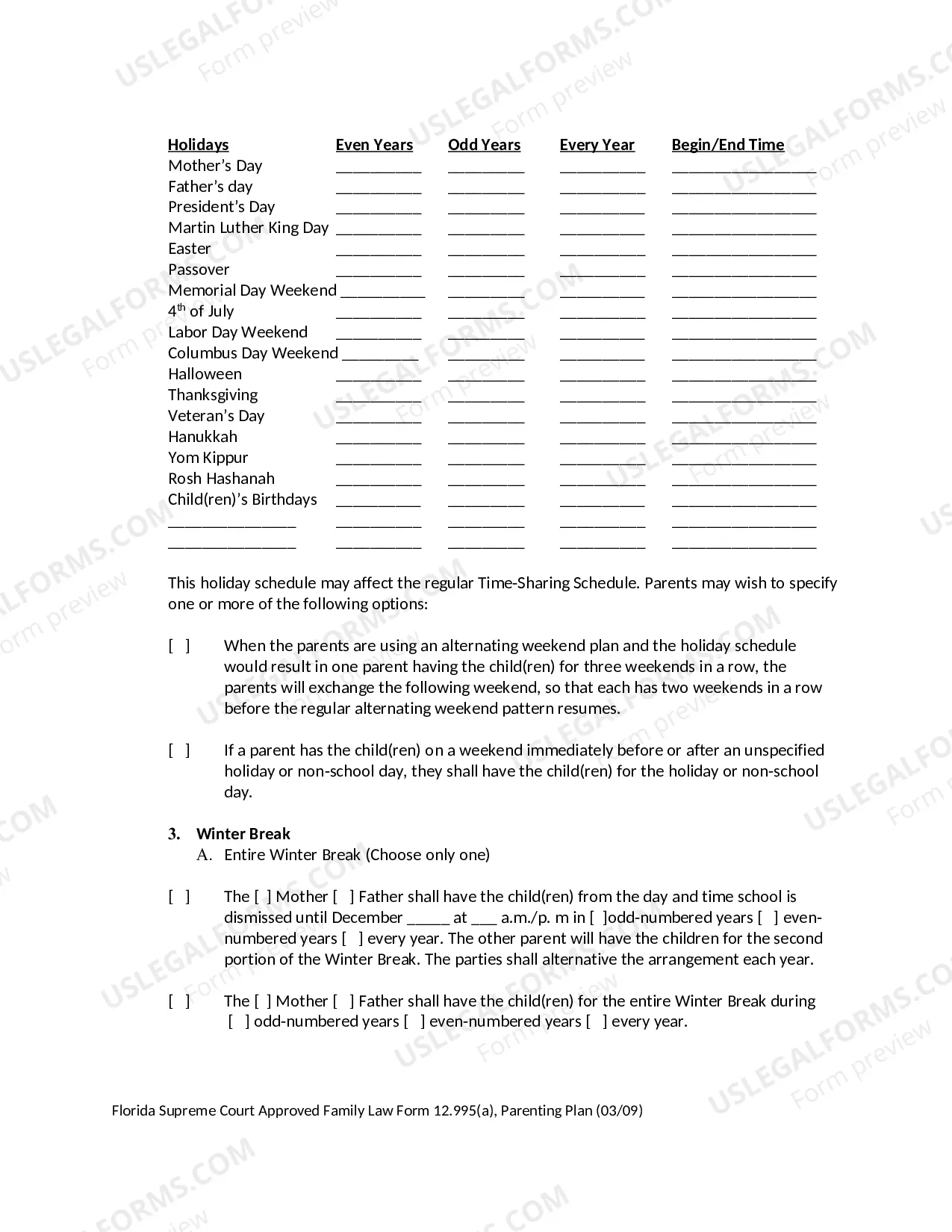 Preview Parenting Plan and Instructions