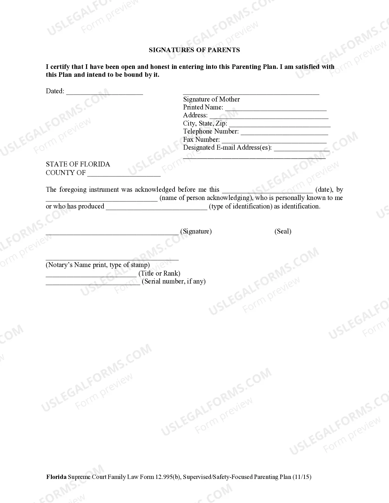 Preview Supervised/Safety-Focused Parenting Plan and Instructions