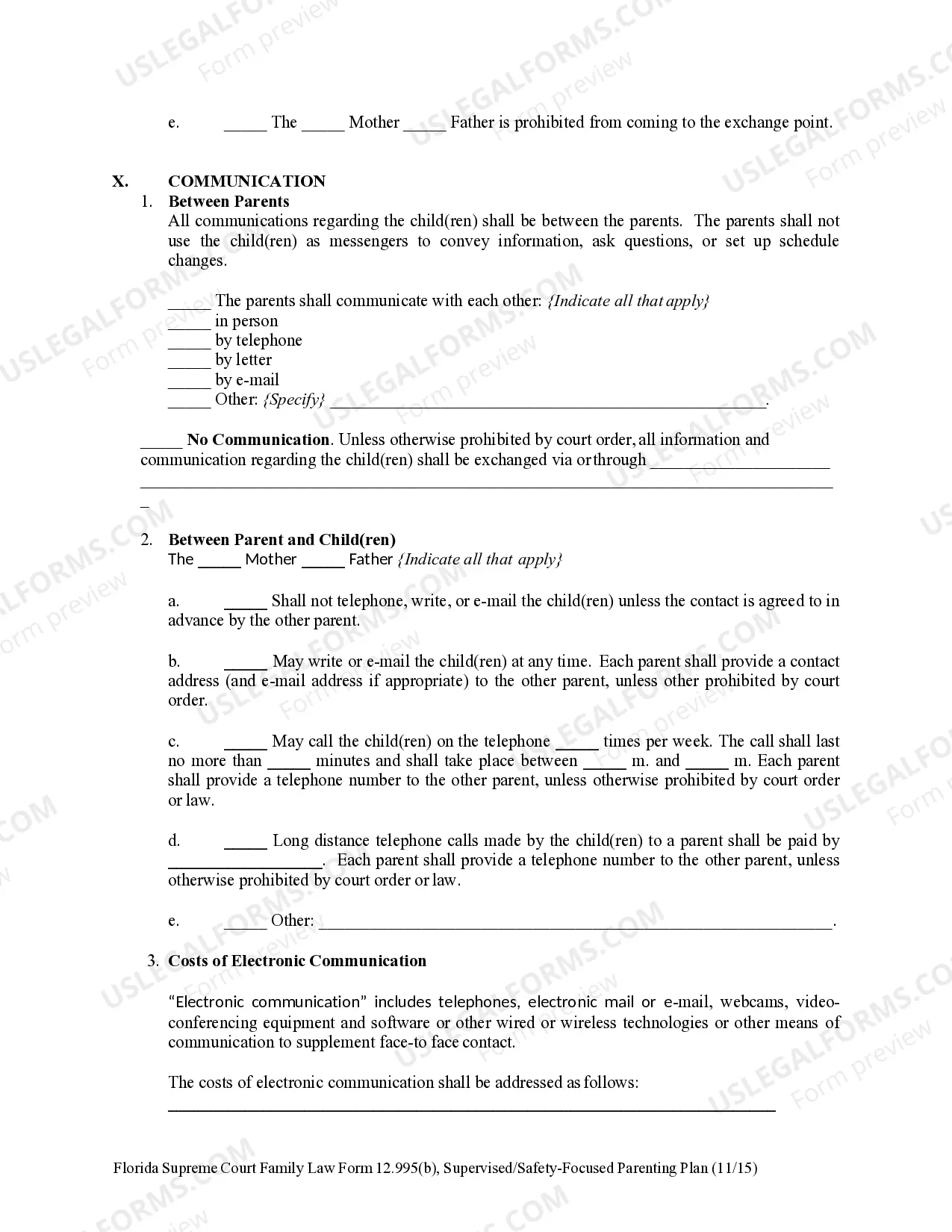 Preview Supervised/Safety-Focused Parenting Plan and Instructions