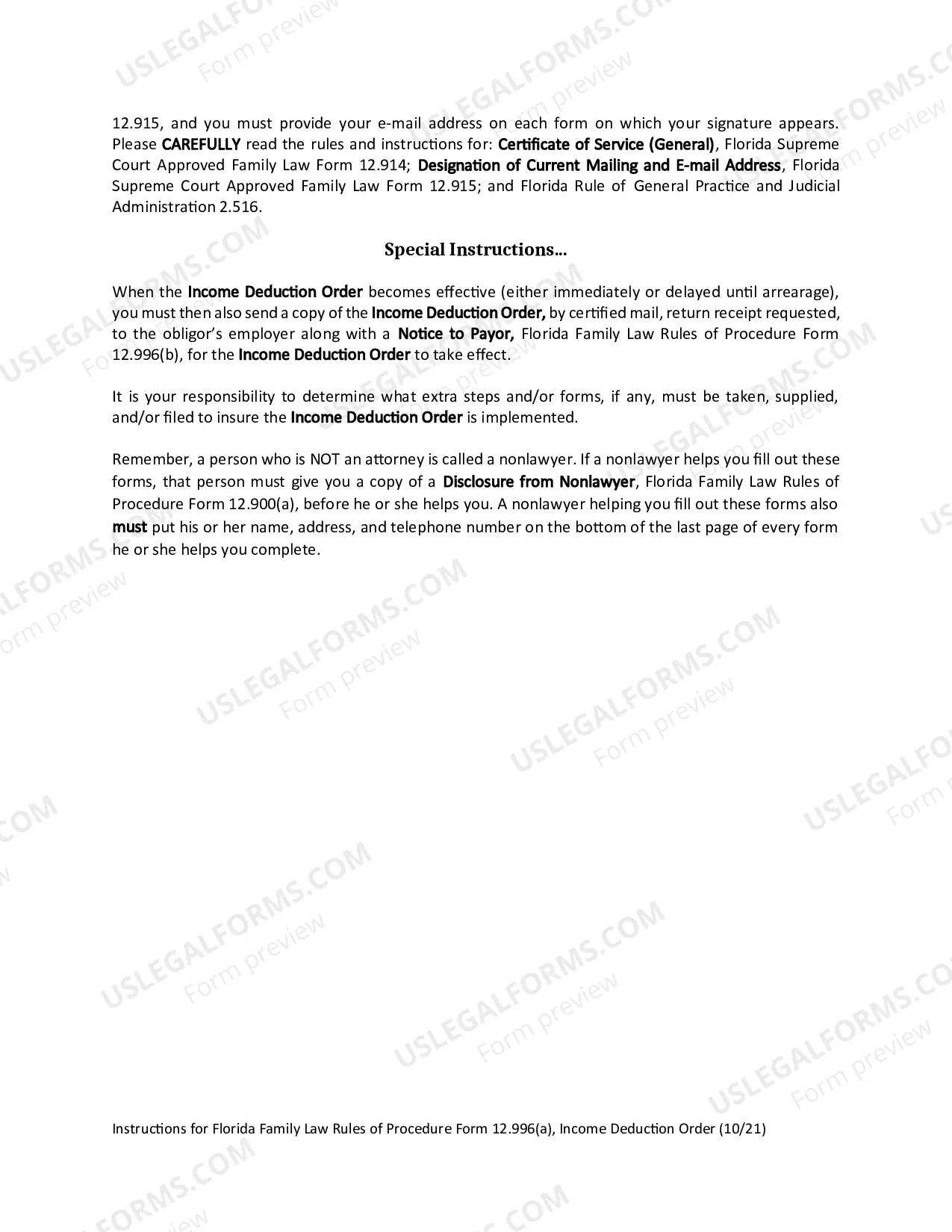 Preview Income Deduction Order