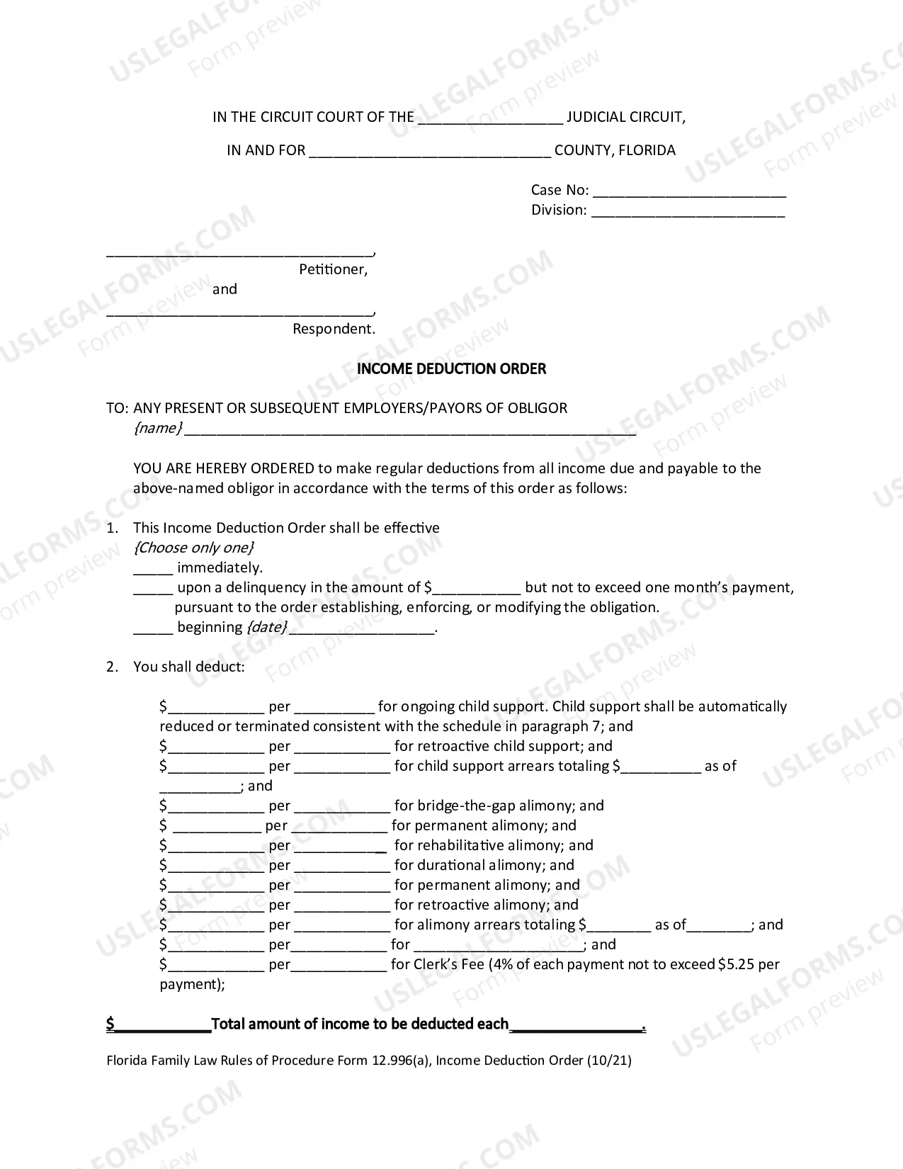 Preview Income Deduction Order