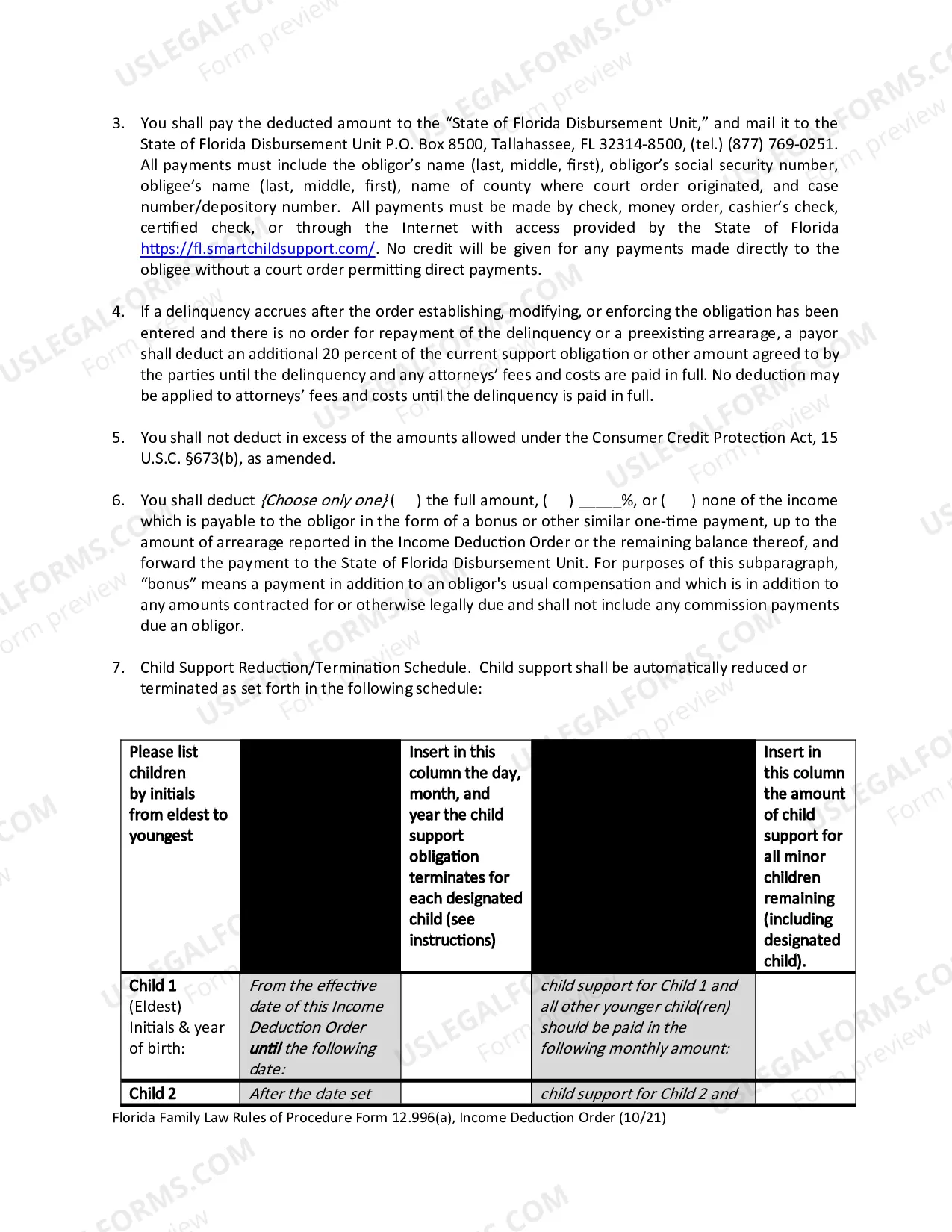 Preview Income Deduction Order