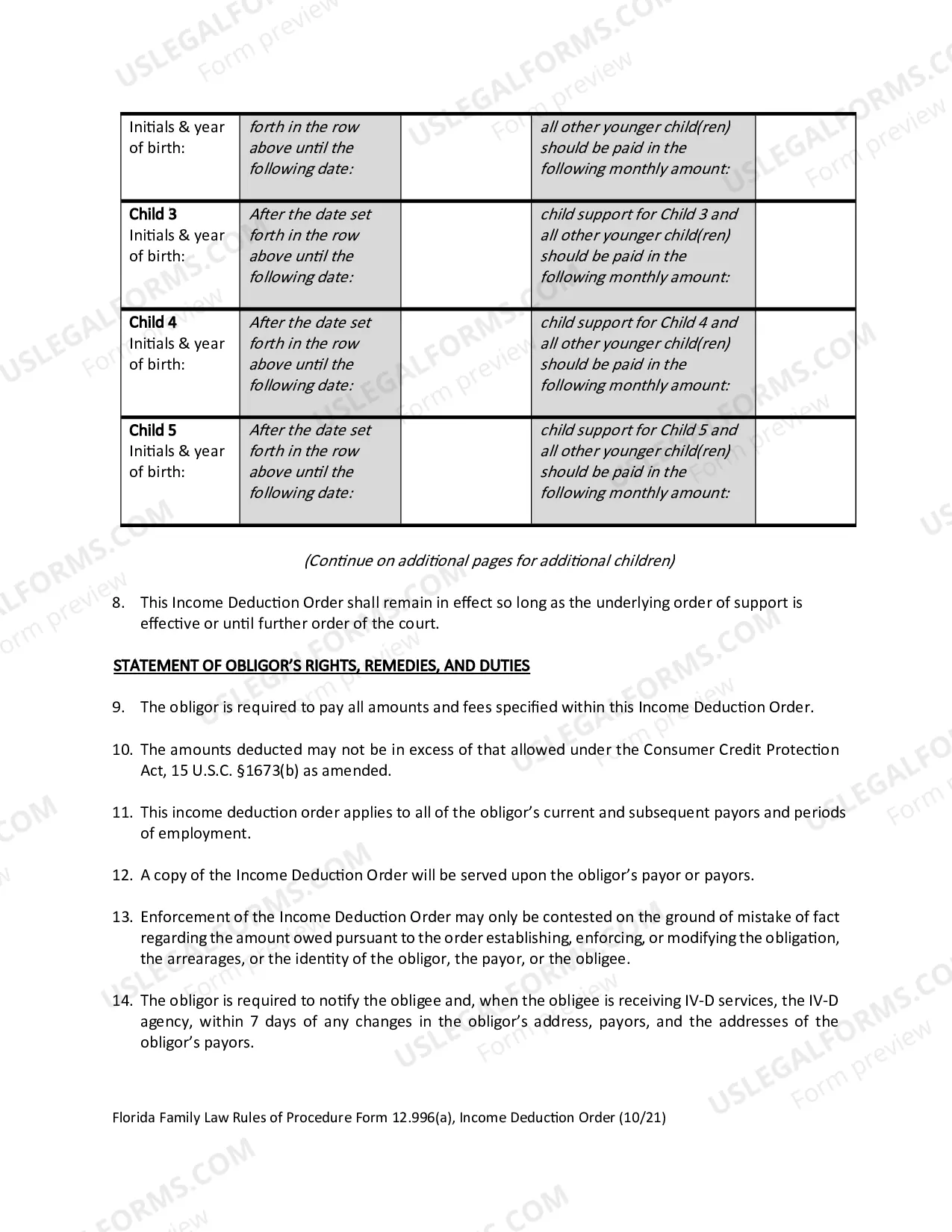 Preview Income Deduction Order