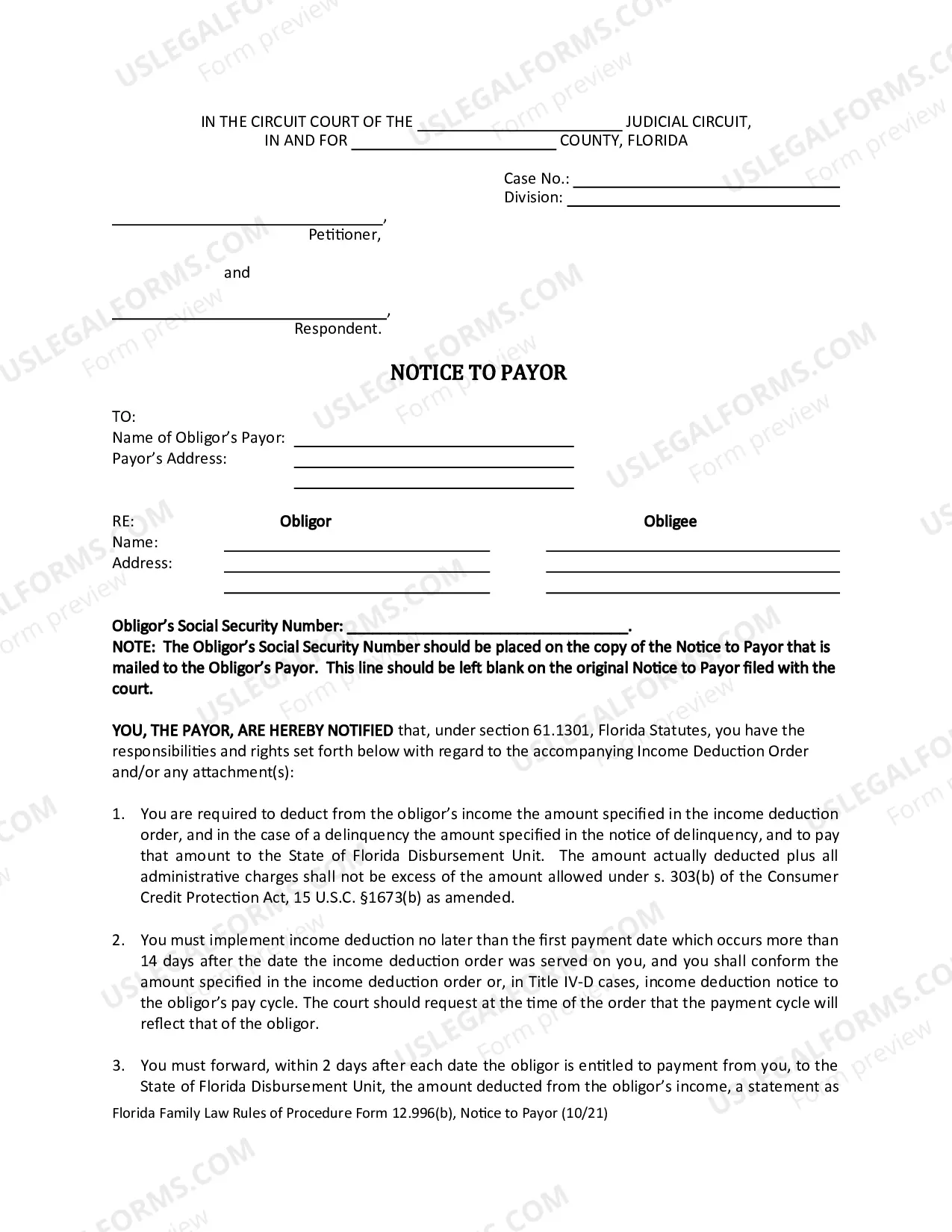 Preview Notice to Payor