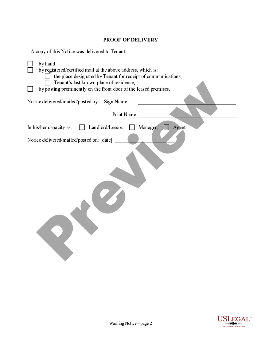 Get Notice of Default in Payment of Rent as Warning Prior to Demand to Pay or Terminate for Residential Property Preview Notice of Default in Payment of Rent as Warning Prior to Demand to Pay or Terminate for Residential Property