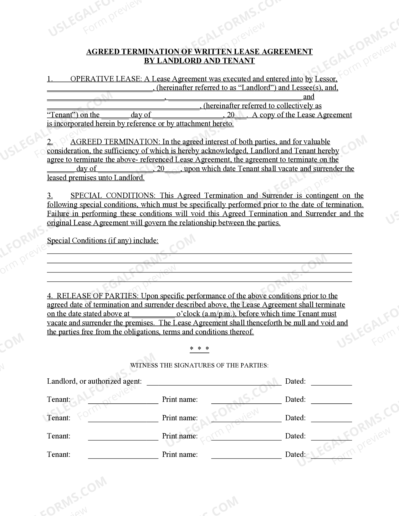 Florida Agreed Written Termination Of Lease By Landlord And Tenant