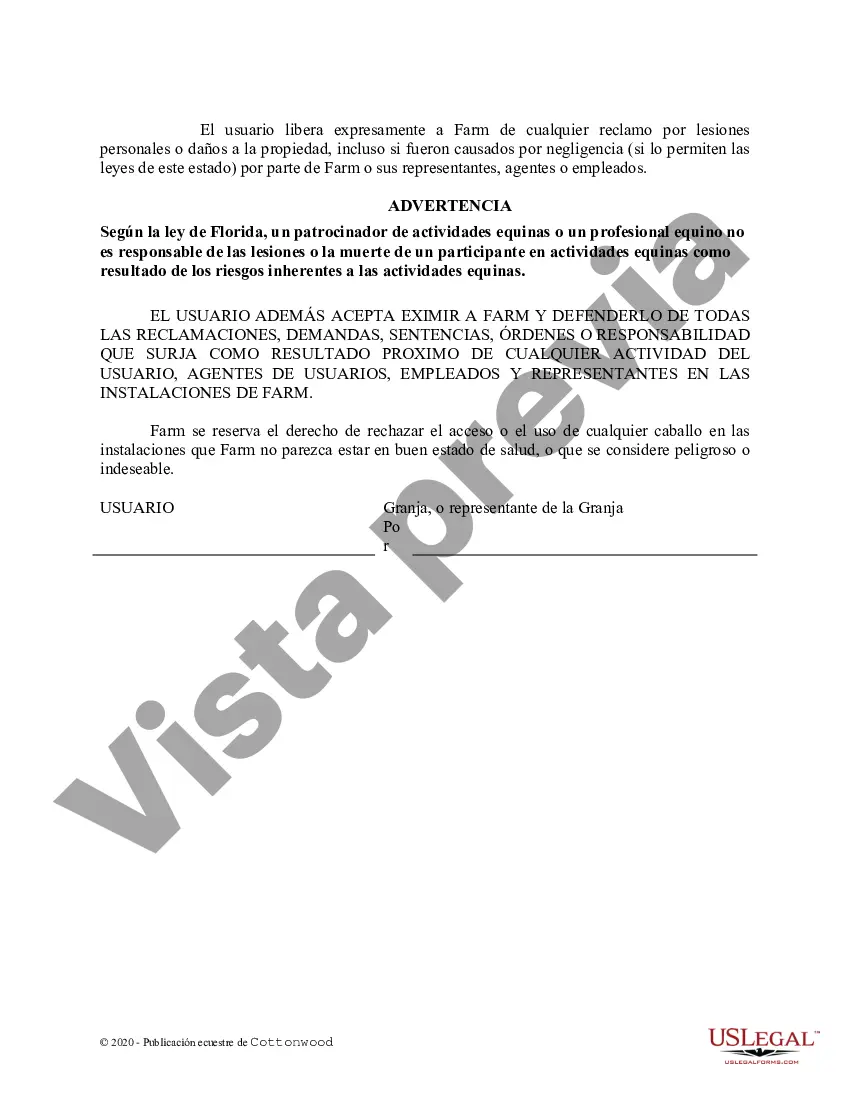 Preview Acuerdo de liberación de instalaciones - Espectáculo o clínica - Formularios equinos de caballos