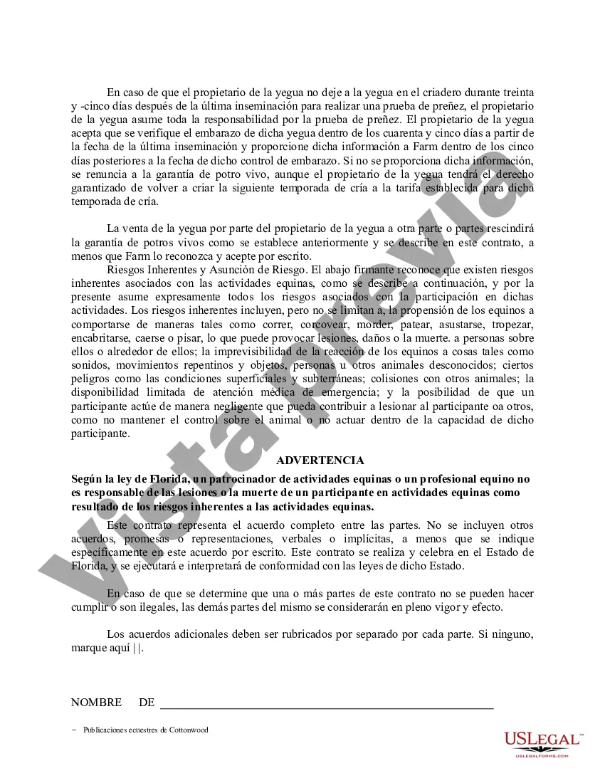 Preview Contrato de servicio de semental - Formularios equinos de caballos