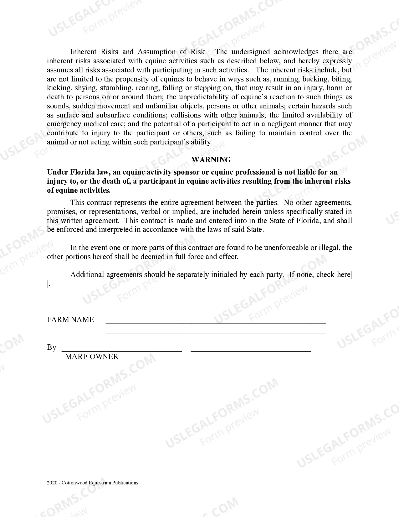 Preview Stallion Service Contract - Horse Equine Forms