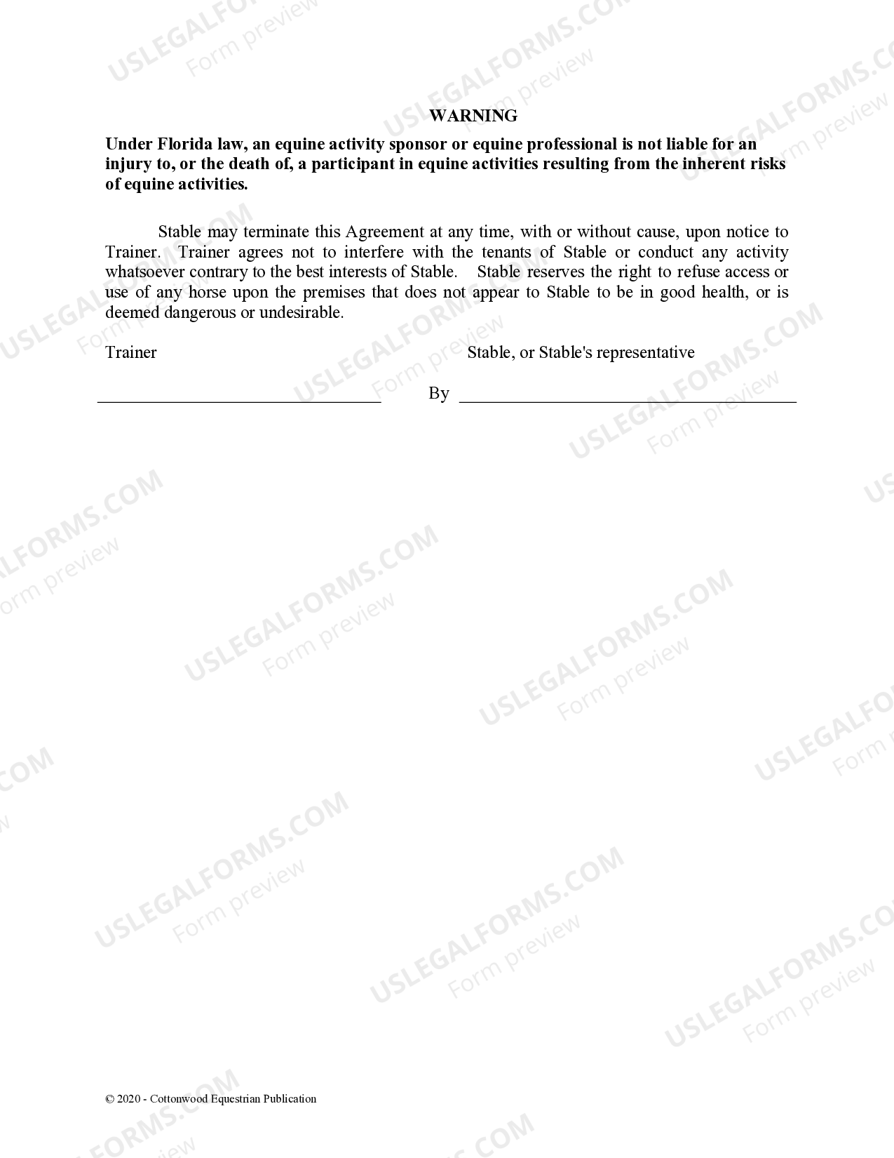 Horse Trainer Contract Form US Legal Forms