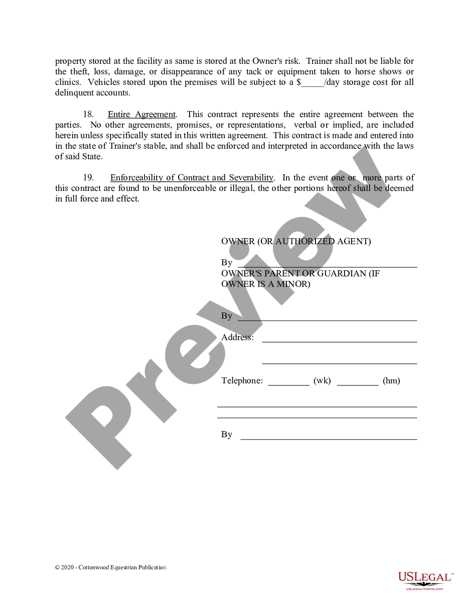 Horse Training Contract Template With Word Bank US Legal Forms