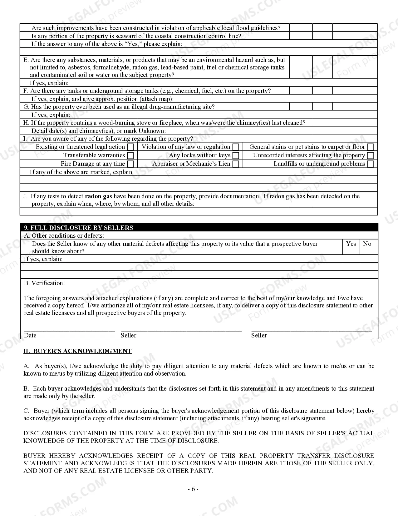 Preview Residential Real Estate Sales Disclosure Statement