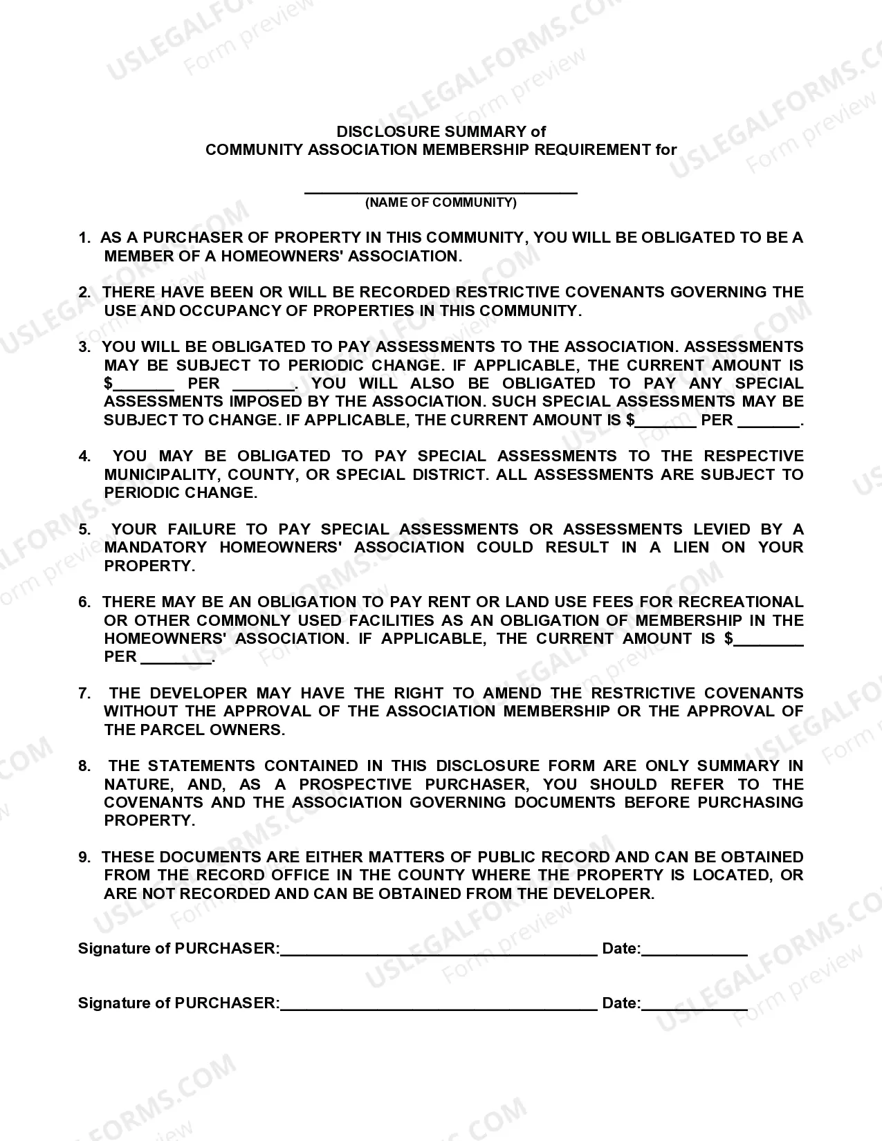 Preview Residential Real Estate Sales Disclosure Statement