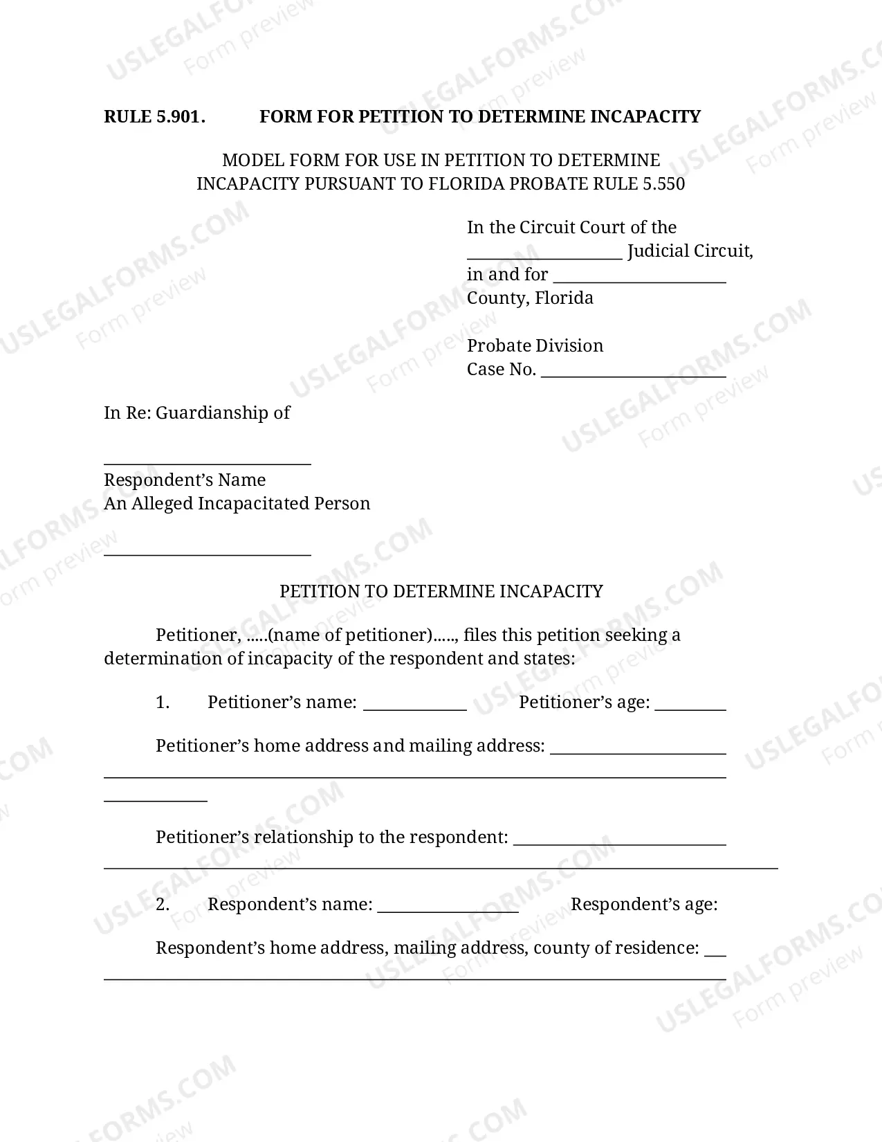 Preview Petition to Determine Incapacity - Guardianship
