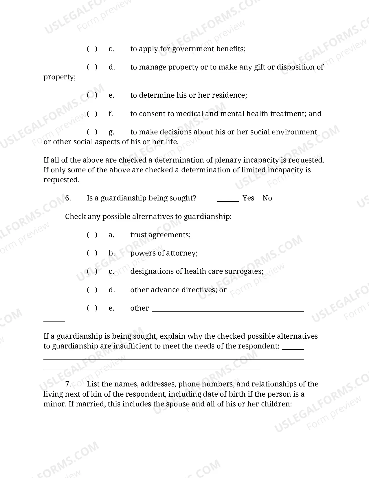 Preview Petition to Determine Incapacity - Guardianship