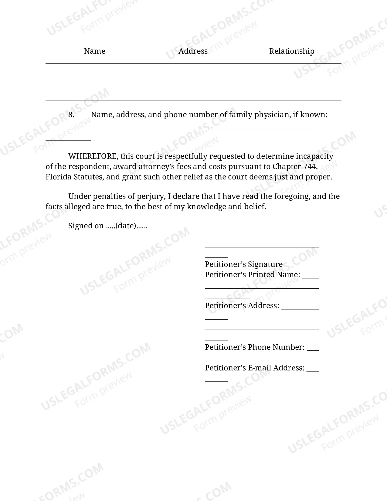 Preview Petition to Determine Incapacity - Guardianship
