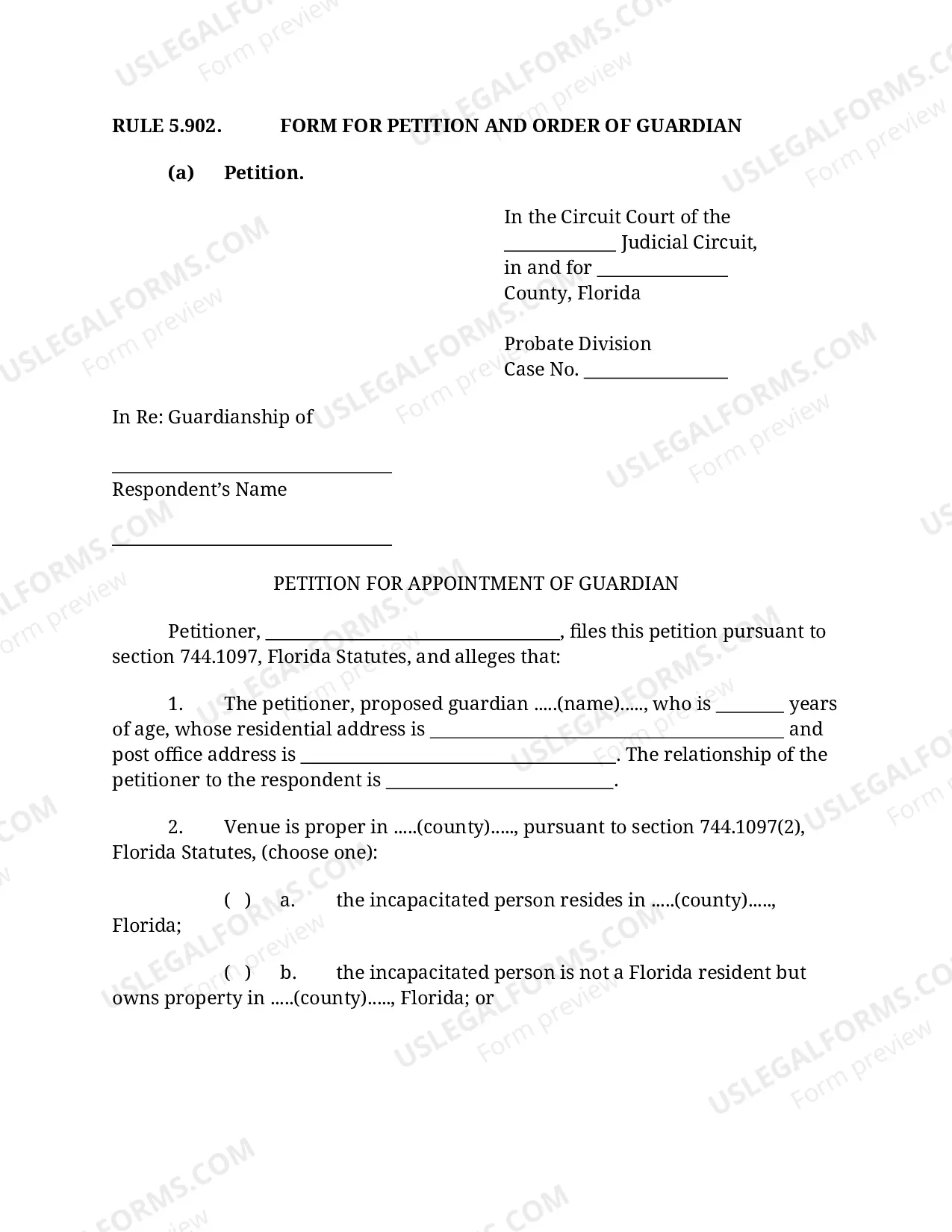 Preview Petition for Appointment of Guardian