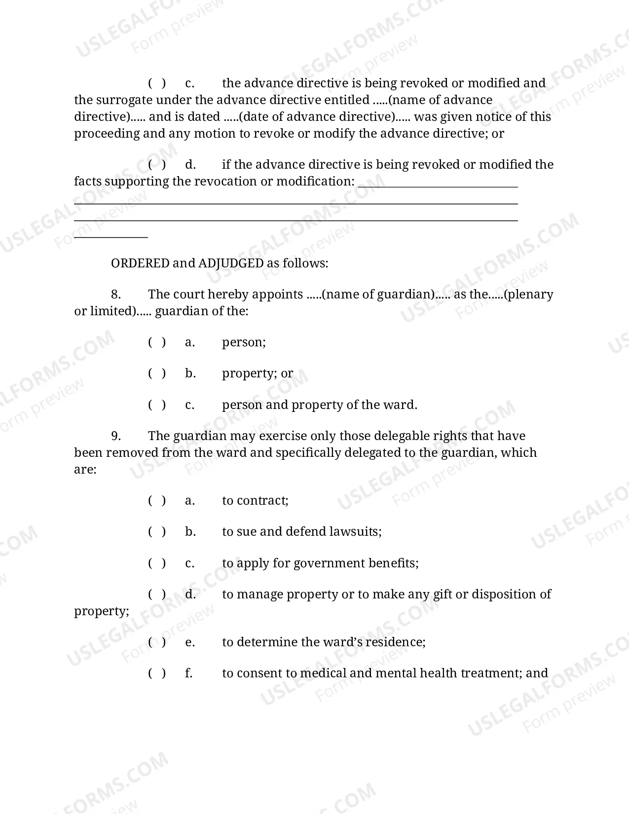 Preview Order for Appointment of Guardian