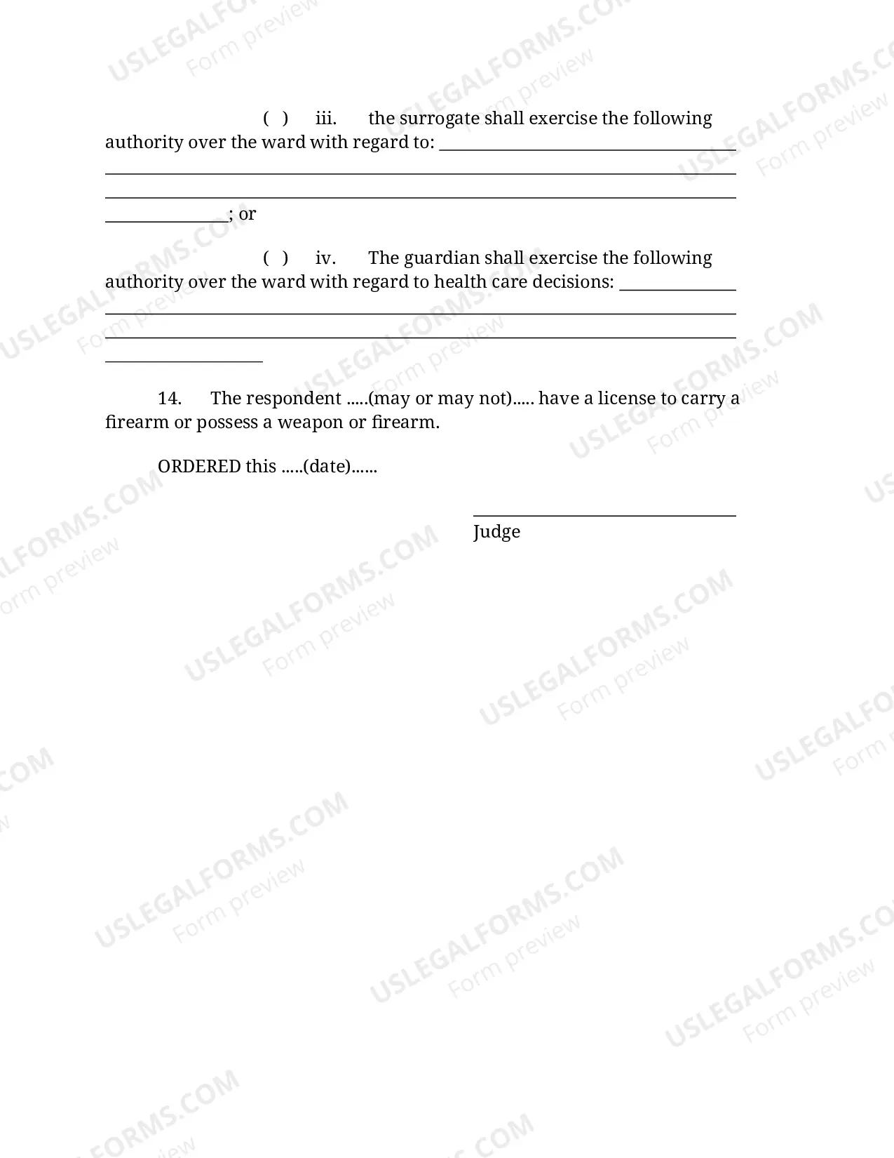 Preview Order for Appointment of Guardian