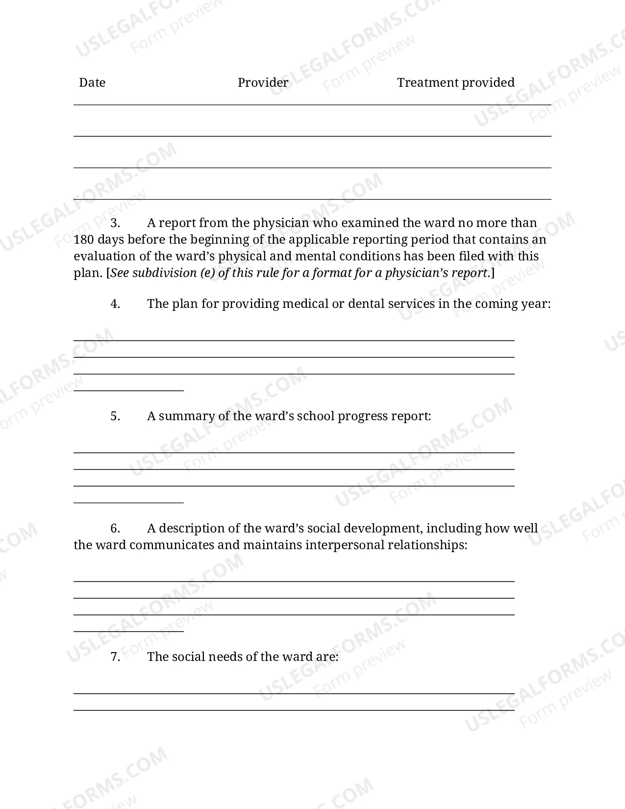 Preview Annual Guardianship Plan for Minor