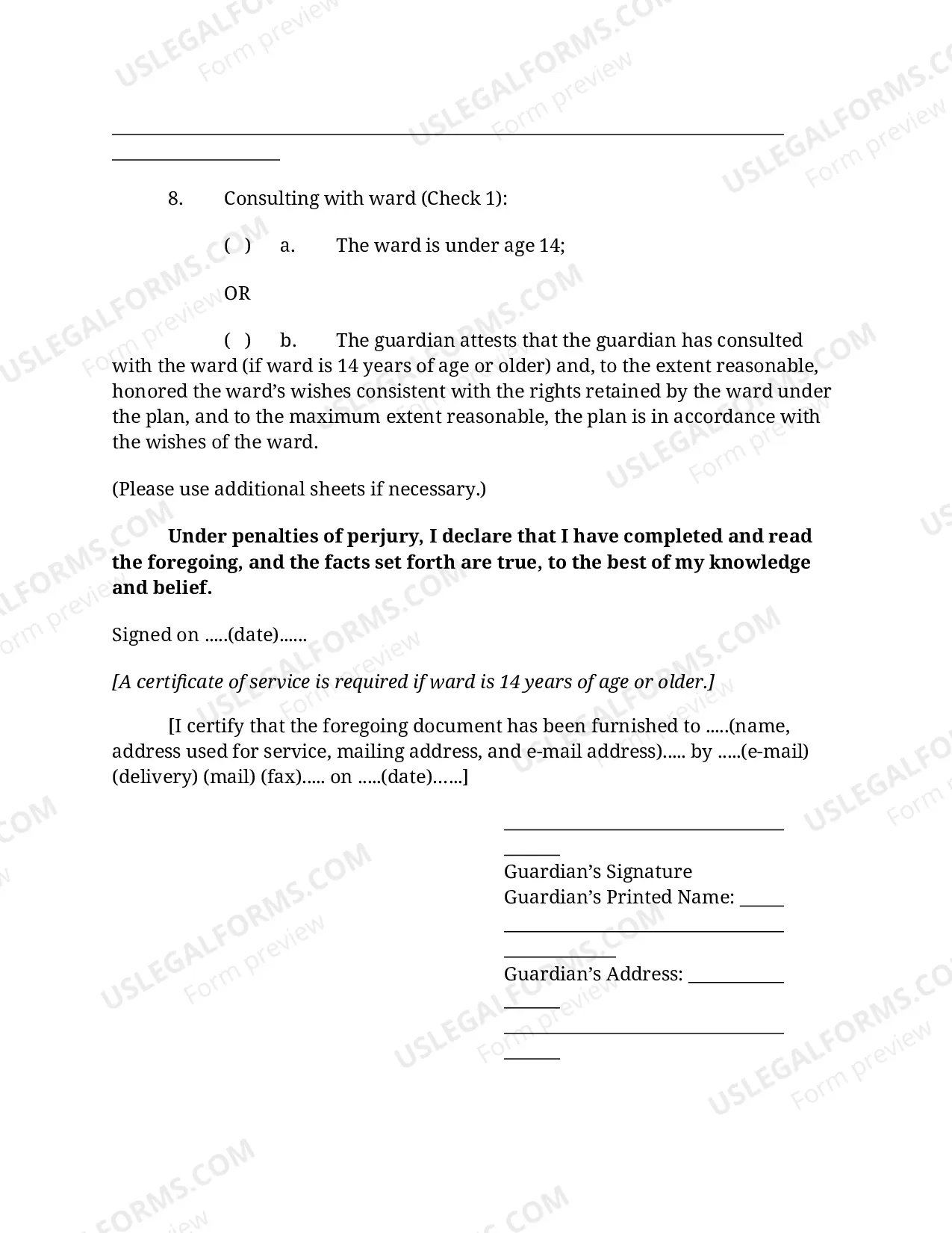 Preview Annual Guardianship Plan for Minor