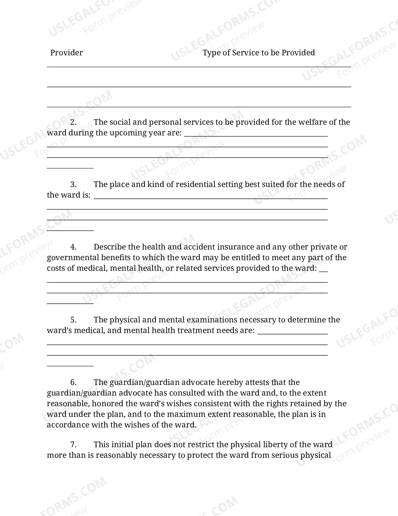 Preview Initial Guardianship Plan for Adult