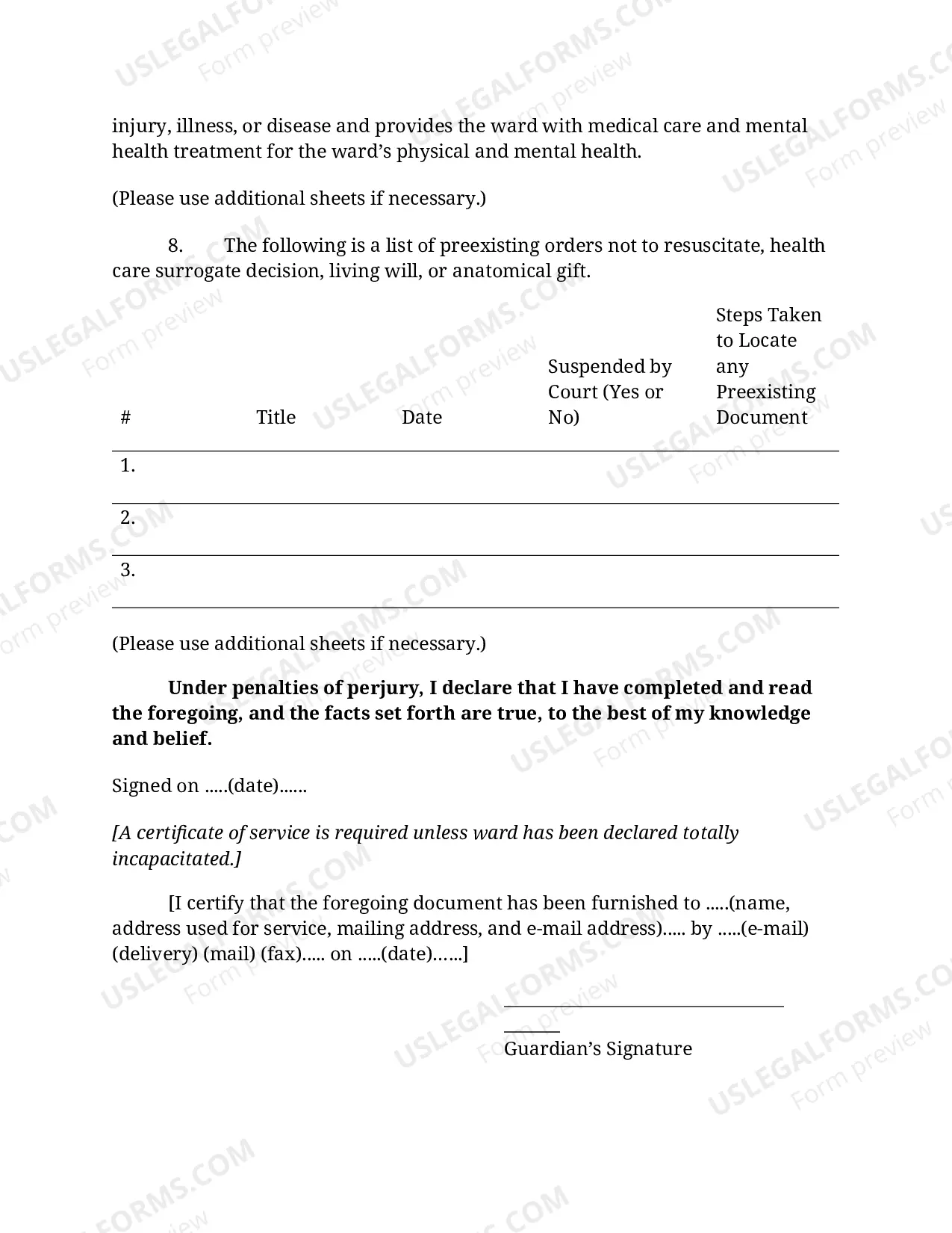 Preview Initial Guardianship Plan for Adult
