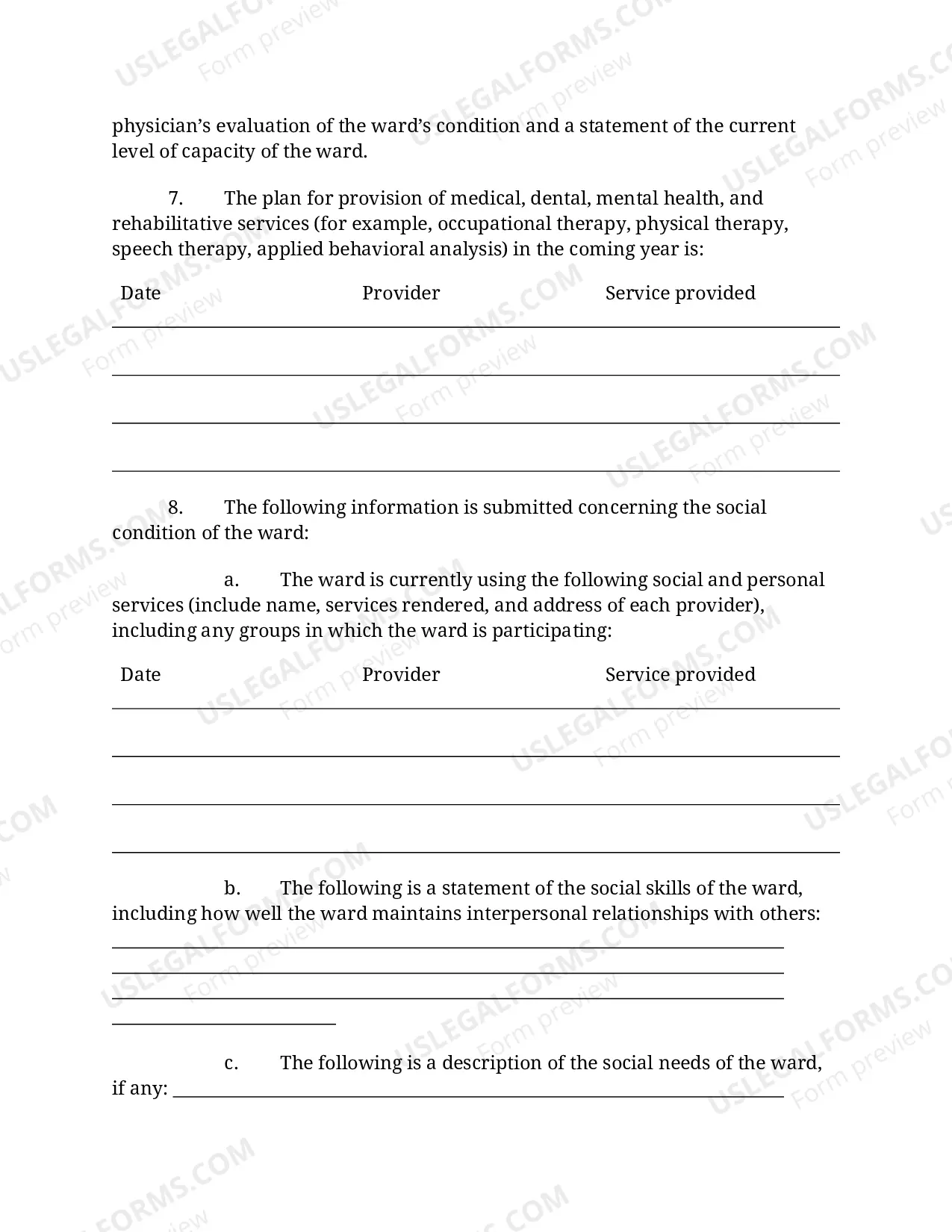 Preview Annual Guardianship Plan for Adult