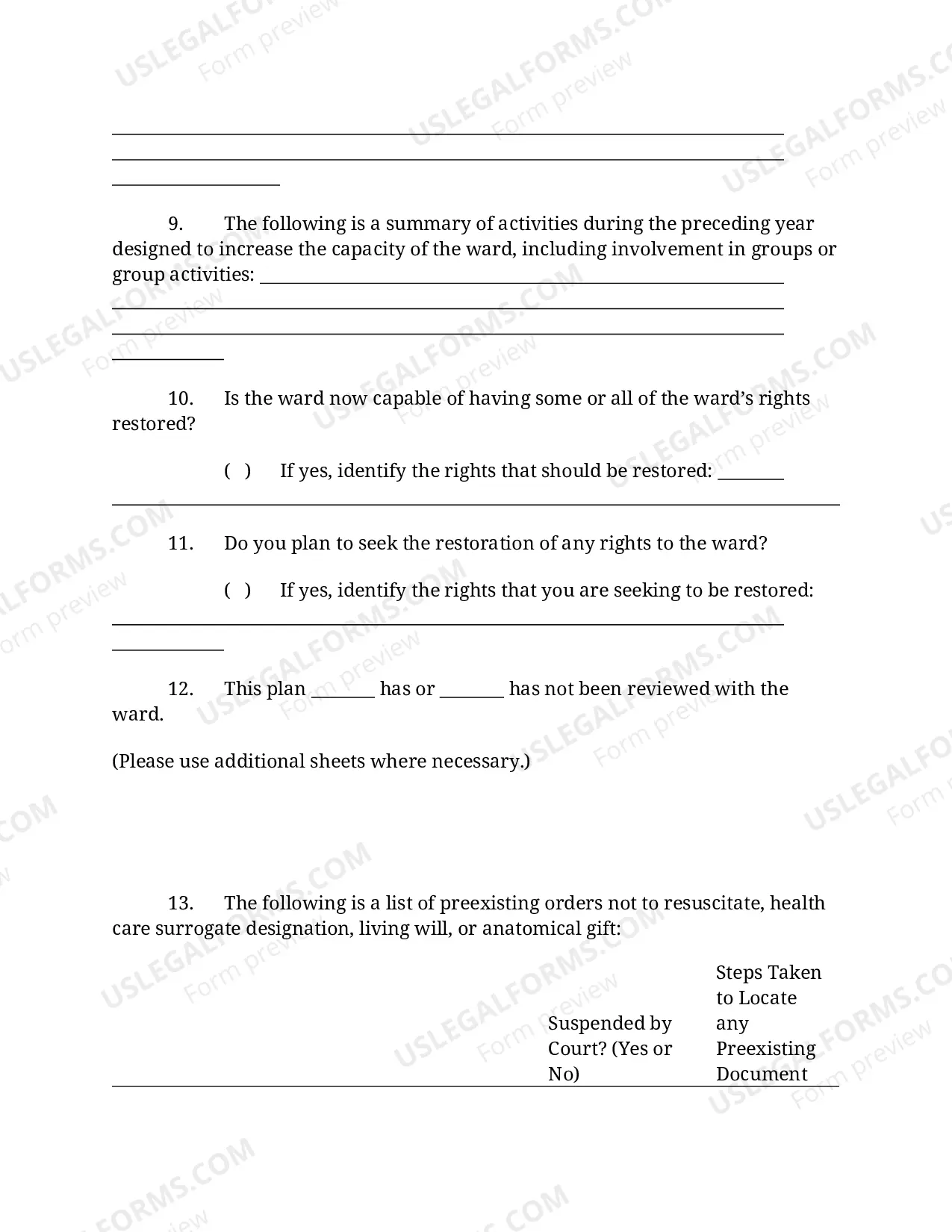 Preview Annual Guardianship Plan for Adult
