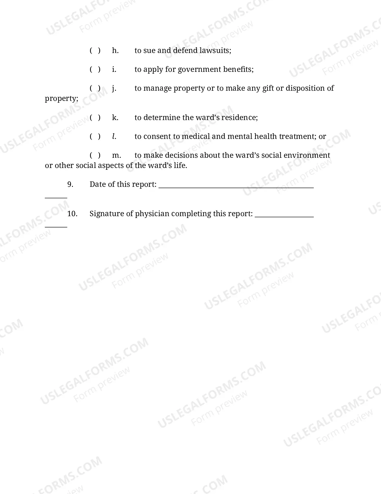 Preview Physician's Report for Guardianship