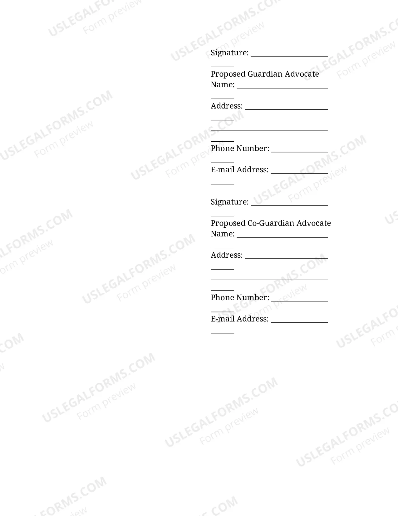 Preview Petition, Notice, and Order for Appointment of Guardian Advocate of the Person