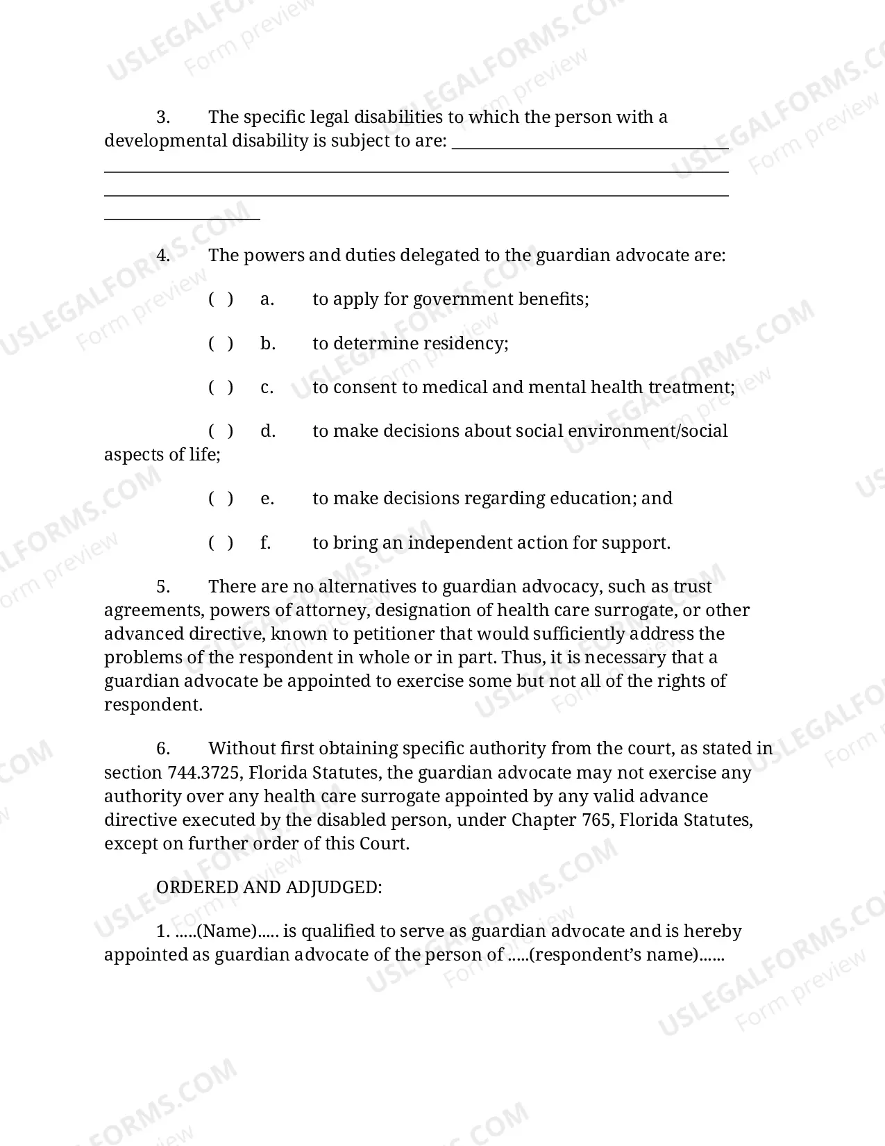 Preview Order Appointing Guardian Advocate