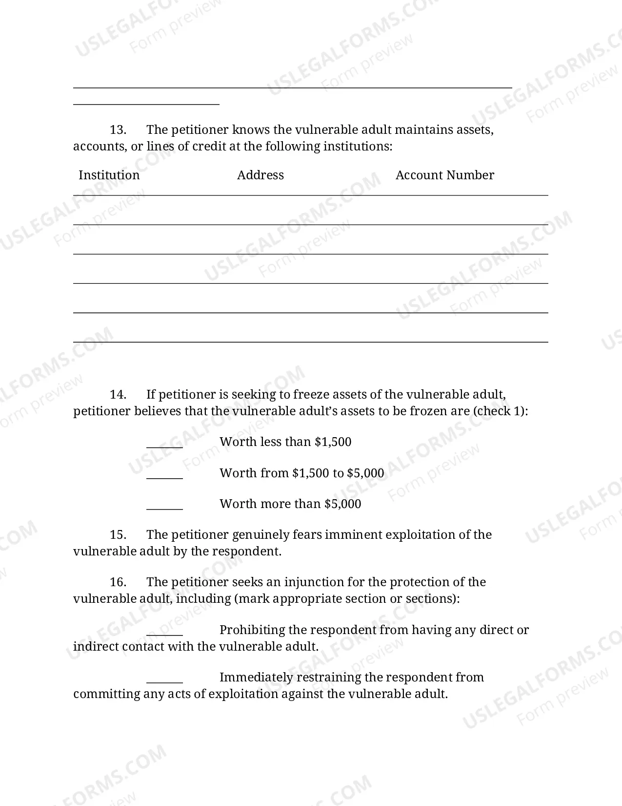 Preview Injunction for Protection Against Exploitation of a Vulnerable Adult