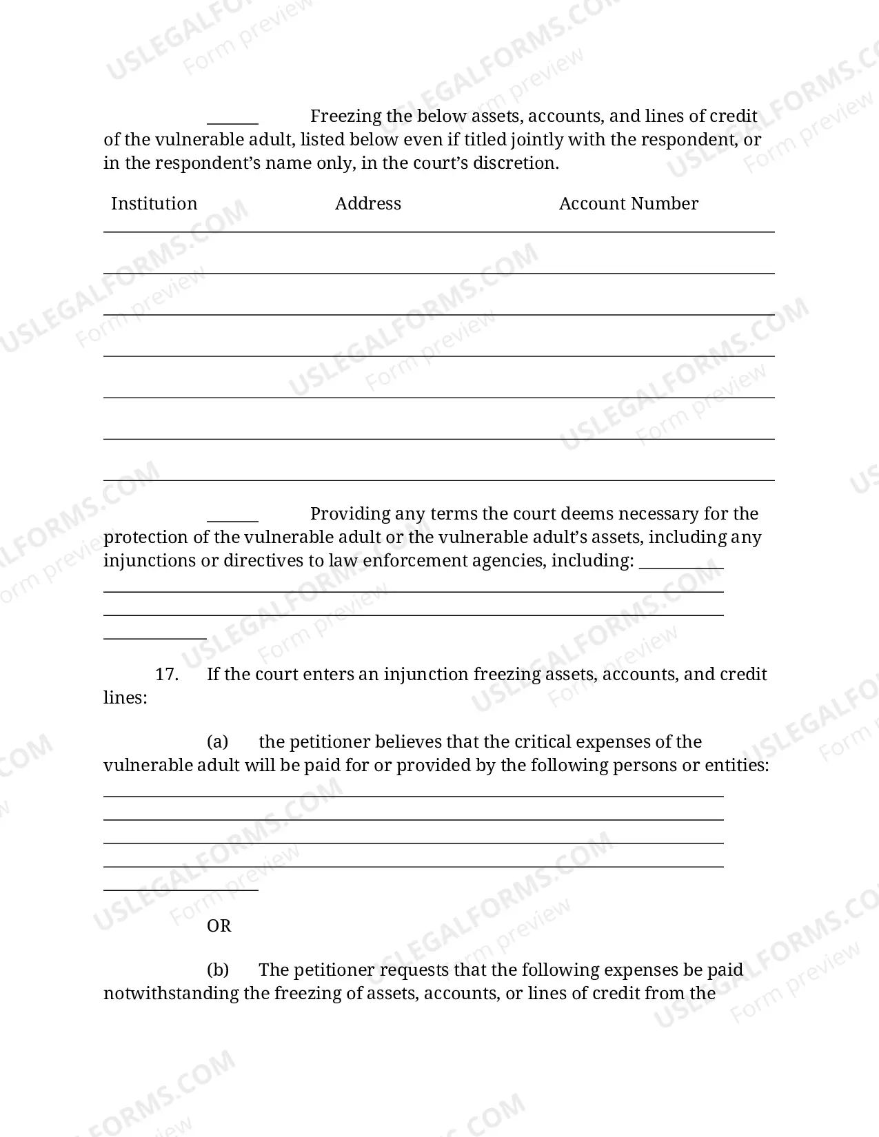 Preview Injunction for Protection Against Exploitation of a Vulnerable Adult