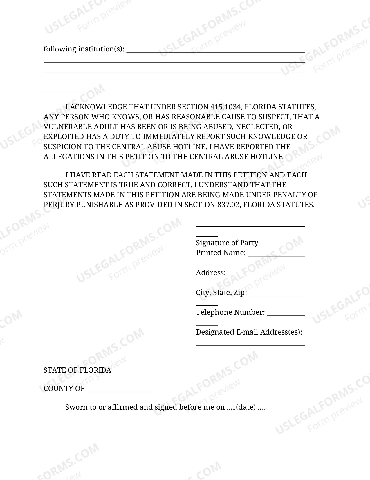 Preview Injunction for Protection Against Exploitation of a Vulnerable Adult