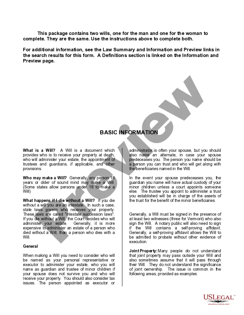 Preview Mutual Wills containing Last Will and Testaments for Man and Woman living together not Married with No Children