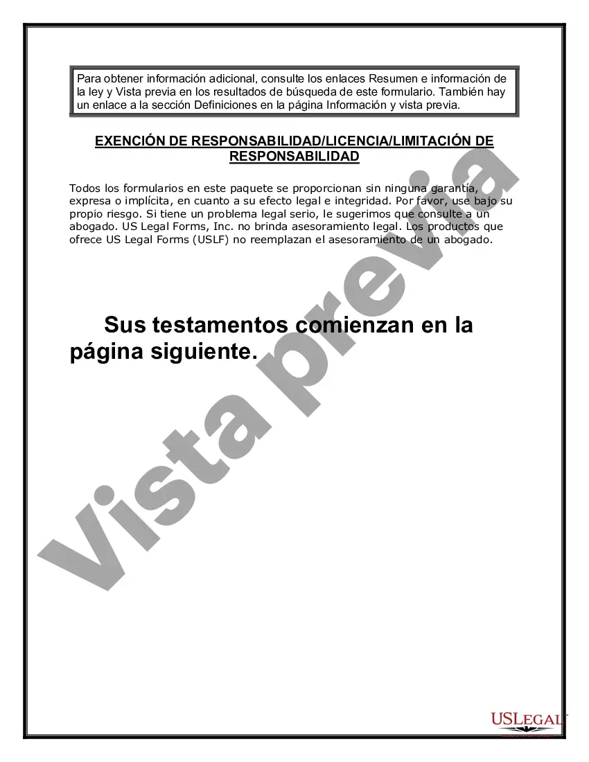 Preview Paquete de Testamentos Mutuos de Últimas Voluntades y Testamentos para Personas Solteras que conviven con Hijos Adultos