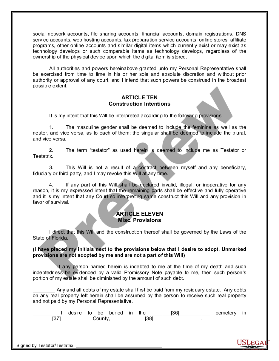 page 9 Mutual Wills Package of Last Wills and Testaments for Unmarried Persons living together with Adult Children preview